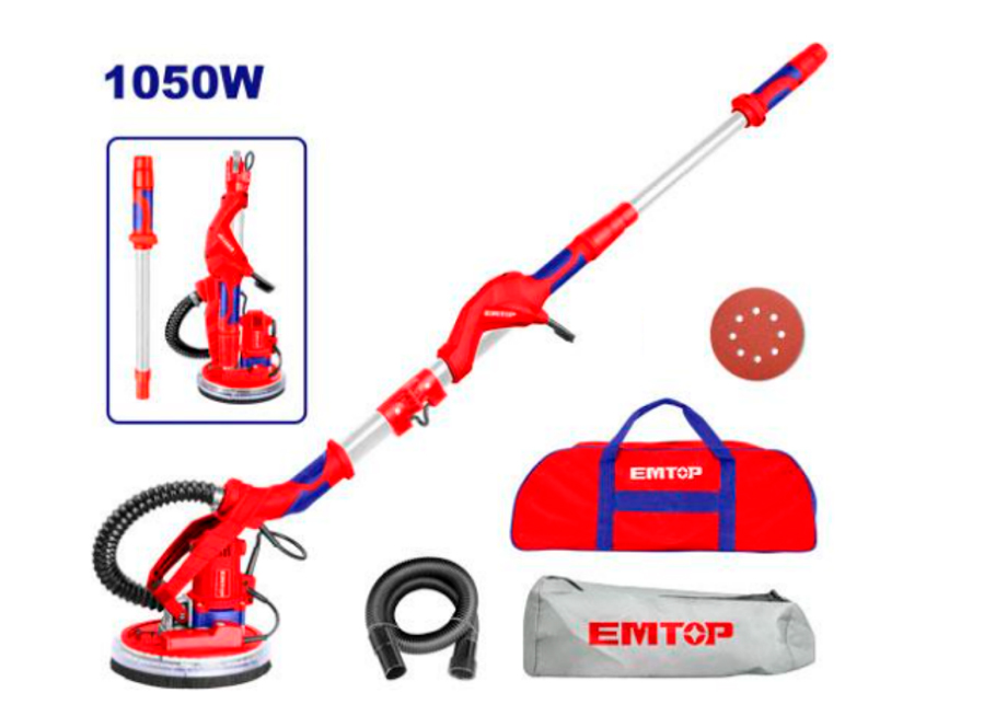 LIJADORA DE PARED 1050W 225MM TUBO 32MM EMTOP (INCLUYE 12 LIJAS - 3 CONECTORES)