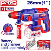 MARTILLO SDS PLUS BATERIA EMTOP 20V 2,5J 26mm P20S (INCLUYE 3 BROCAS Y 1 CINCEL)