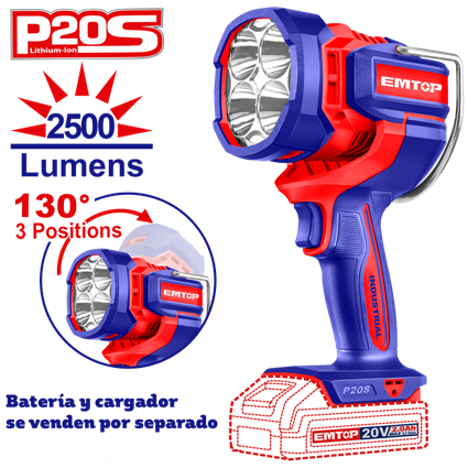 LINTERNA 22,5W 20V EMTOP - 2500 LUMENS - P20S (NO INCLUYE BATERÍA NI CARGADOR)