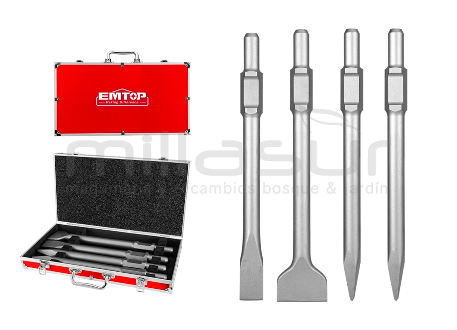 JUEGO 2 PUNTEROS (30x400x35mm + 30x400x75mm) + 2 CINCELES (30x400) SDS HEX EDBRH1701