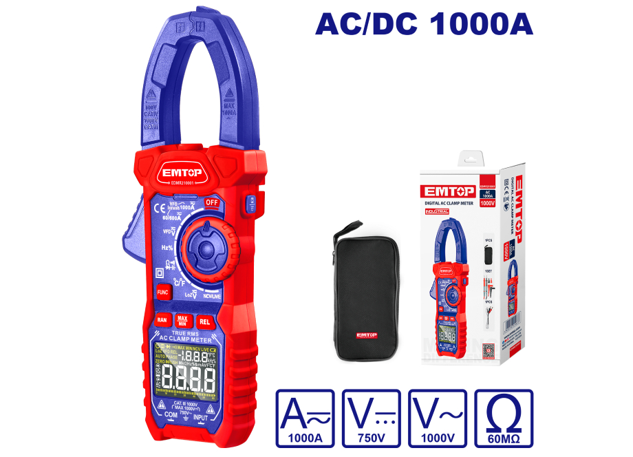 MULTIMETRO DIGITAL CON PINZA 6000C - 1000A EMTOP