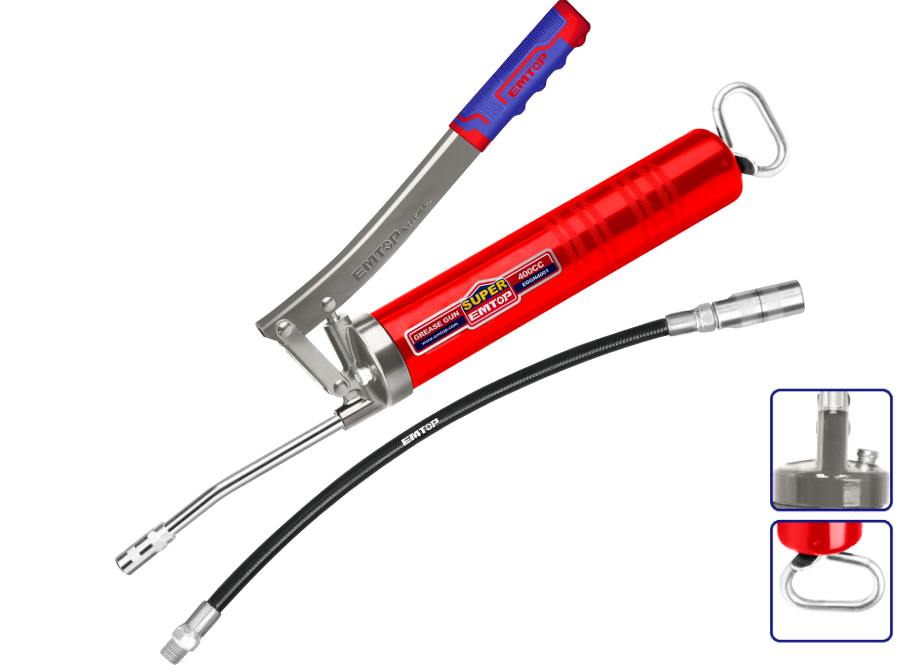 PISTOLA DE LUBRIFICAÇÃO MECÂNICA 400CC - 4500 PSI (TUBO DE AÇO DE 1,2 MM - INCLUI DOIS BICOS) EMTOP