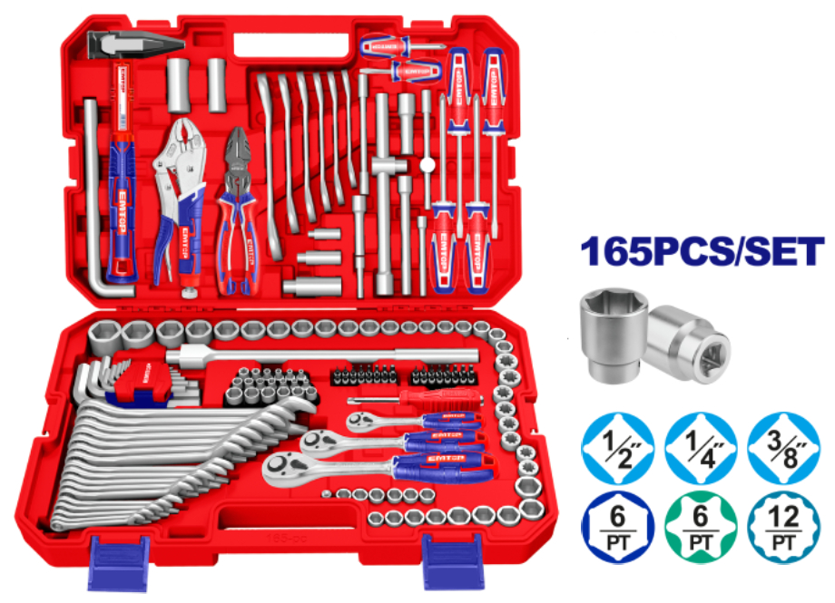 MALETIN LLAVES, ALICATES Y CUBOS 165 PIEZAS EMTOP
