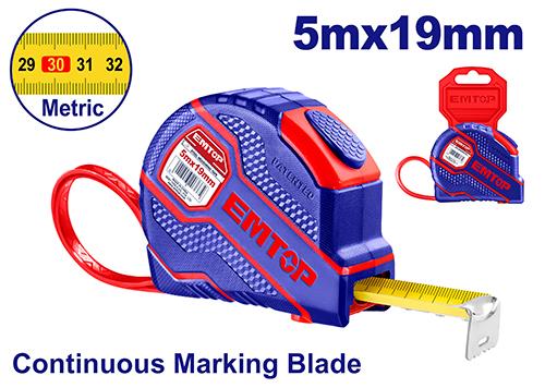 CINTA METRICA 5M x 19mm (BOTON STOP - CUBIERTA GOMA)
