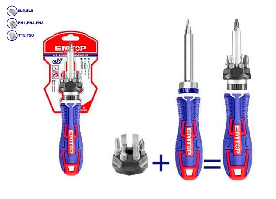 SET DESTORNILLADOR CARRACA 8 PUNTERAS 