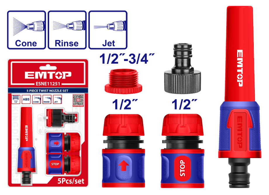 SET CONNETTORI AUTO-STOP + UGELLO PER IRRIGAZIONE CON TUBO EMTOP