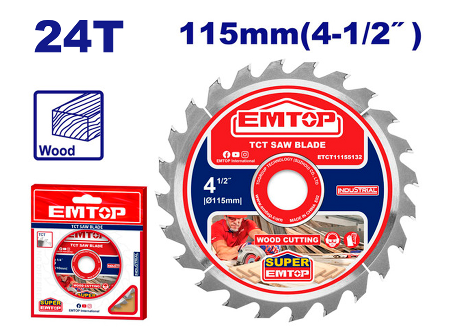 DISCO DE CORTE 24 DENTES PARA TRITURAR MADEIRA 115MM EMTOP