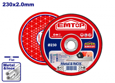 DISCO CORTE METAL AMOLADORA 230MM 2,00MM EMTOP