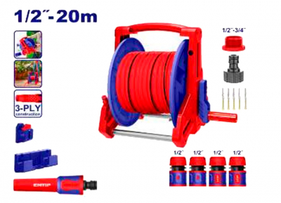 MANGUERA JARDIN 1/2" - 20M  CON CONECTORES, SOPORTE, REGADERA- EMTOP