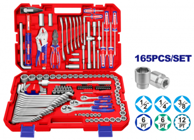 MALETIN LLAVES, ALICATES Y CUBOS 165 PIEZAS EMTOP